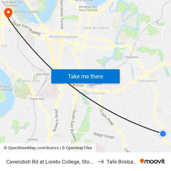 Cavendish Rd at Loreto College, Stop 35 to Tafe Brisbane map