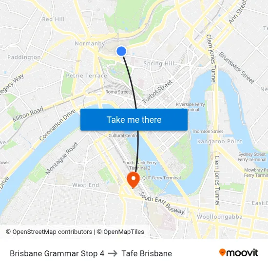 Brisbane Grammar Stop 4 to Tafe Brisbane map