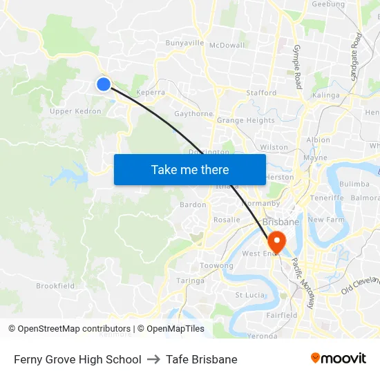 Ferny Grove High School to Tafe Brisbane map