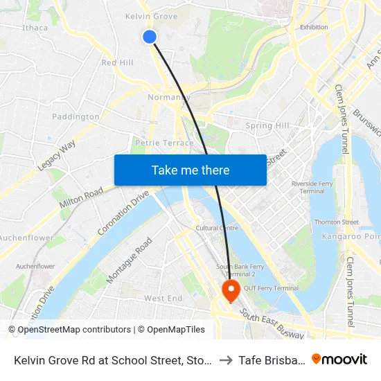 Kelvin Grove Rd at School Street, Stop 13 to Tafe Brisbane map