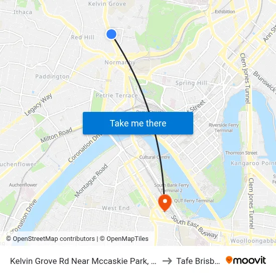 Kelvin Grove Rd Near Mccaskie Park, Stop 12 to Tafe Brisbane map