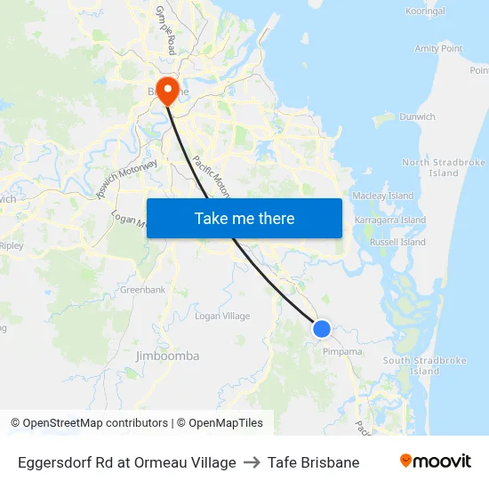 Eggersdorf Rd at Ormeau Village to Tafe Brisbane map