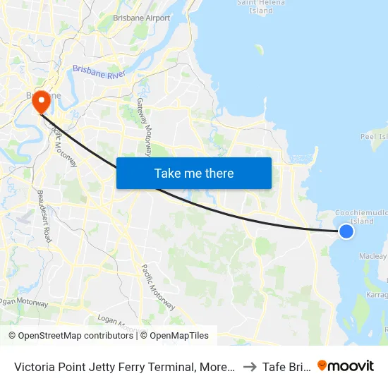 Victoria Point Jetty Ferry Terminal, Moreton Bay (Redland City) to Tafe Brisbane map