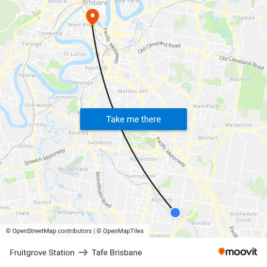 Fruitgrove Station to Tafe Brisbane map
