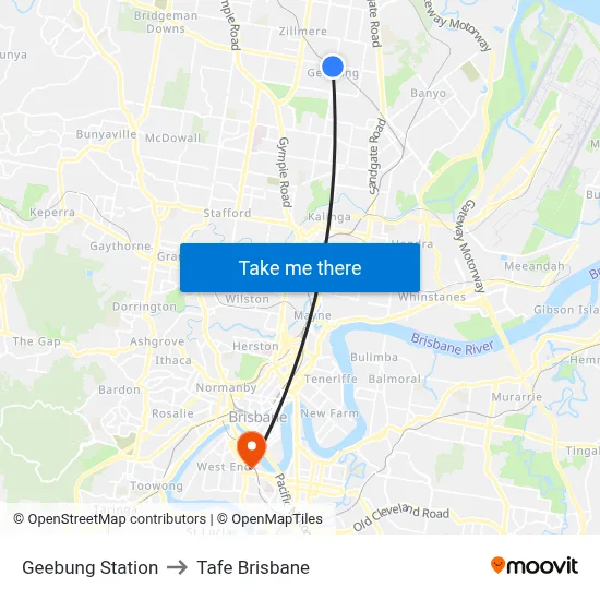 Geebung Station to Tafe Brisbane map