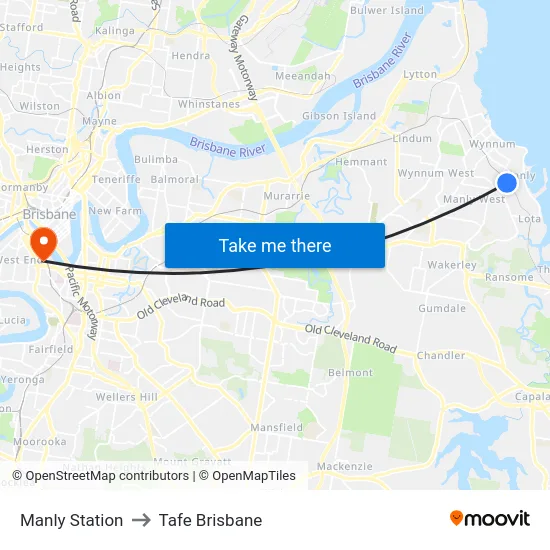 Manly Station to Tafe Brisbane map