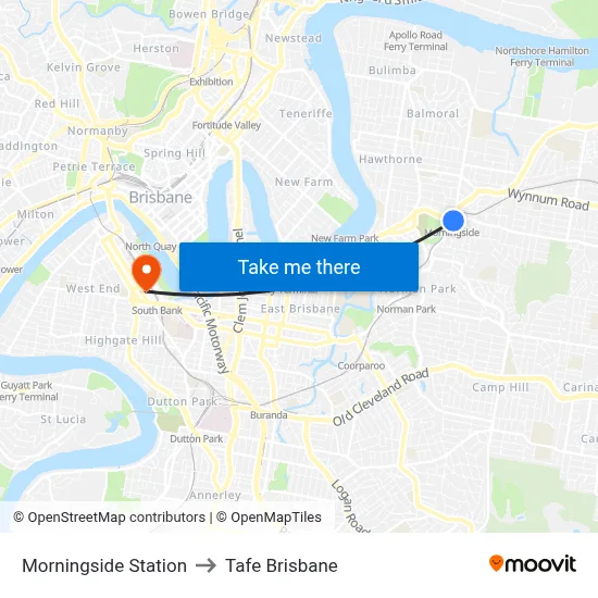Morningside Station to Tafe Brisbane map