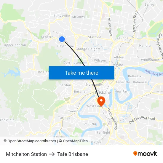 Mitchelton Station to Tafe Brisbane map