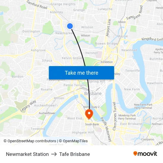 Newmarket Station to Tafe Brisbane map