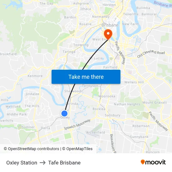 Oxley Station to Tafe Brisbane map