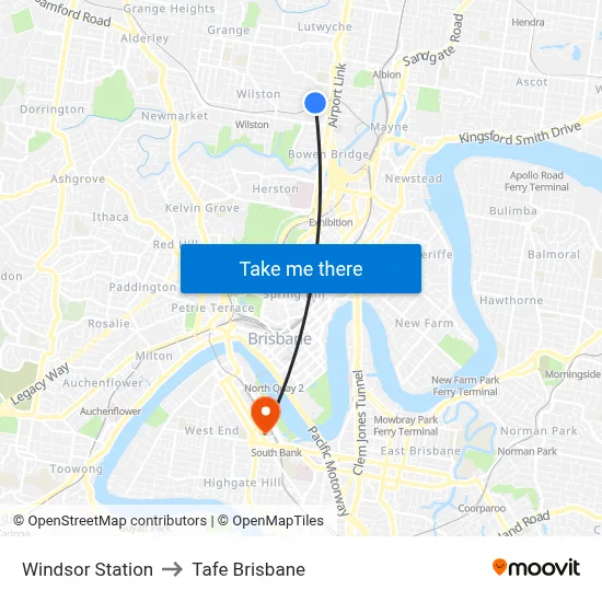 Windsor Station to Tafe Brisbane map