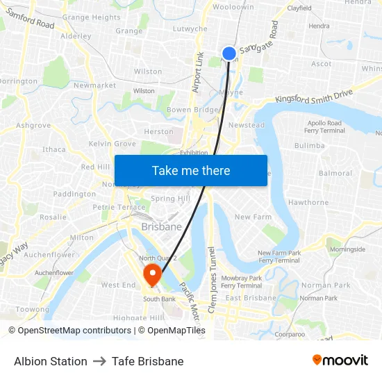 Albion Station to Tafe Brisbane map