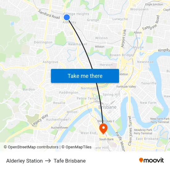 Alderley Station to Tafe Brisbane map
