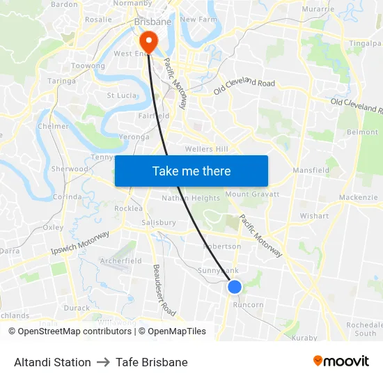 Altandi Station to Tafe Brisbane map