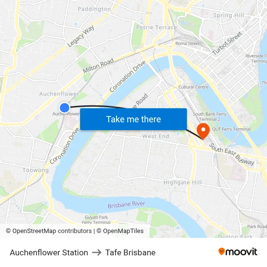 Auchenflower Station to Tafe Brisbane map