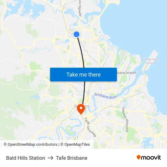 Bald Hills Station to Tafe Brisbane map