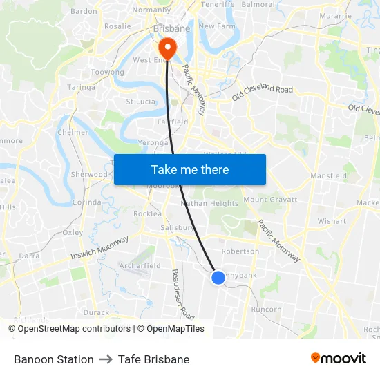 Banoon Station to Tafe Brisbane map