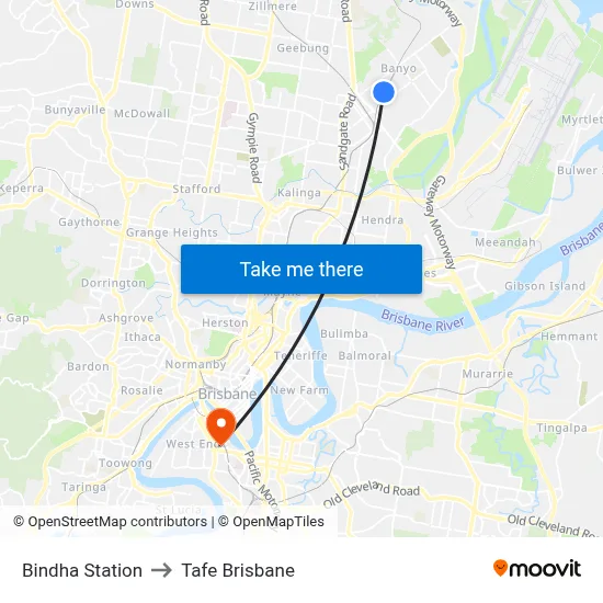 Bindha Station to Tafe Brisbane map