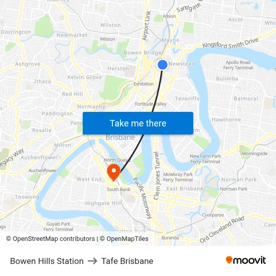 Bowen Hills Station to Tafe Brisbane map