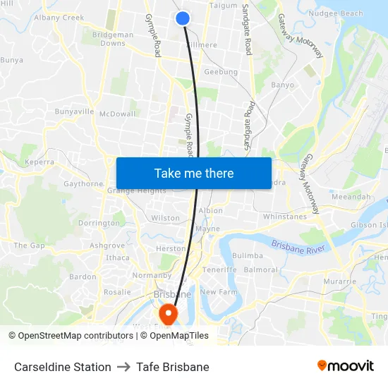 Carseldine Station to Tafe Brisbane map