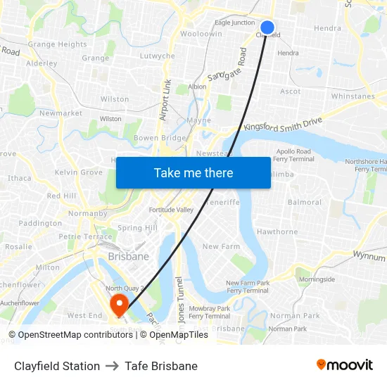 Clayfield Station to Tafe Brisbane map