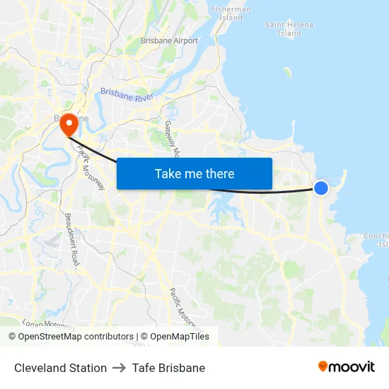 Cleveland Station to Tafe Brisbane map
