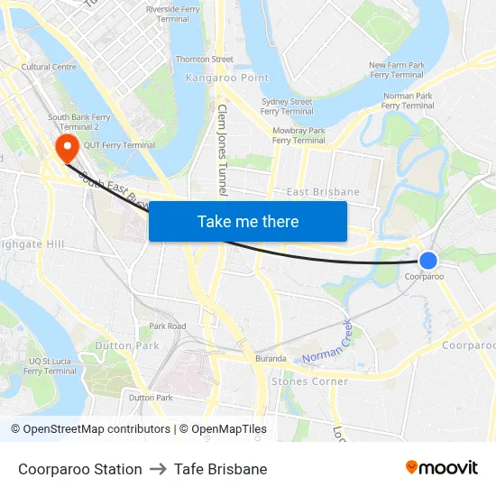 Coorparoo Station to Tafe Brisbane map