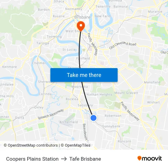 Coopers Plains Station to Tafe Brisbane map