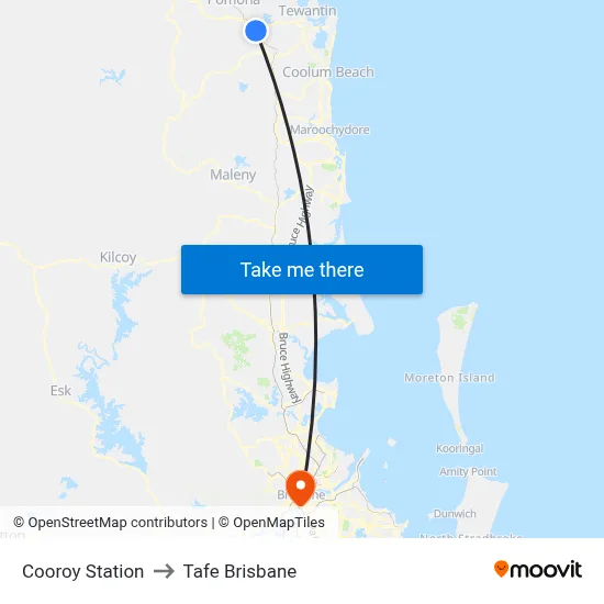 Cooroy Station to Tafe Brisbane map