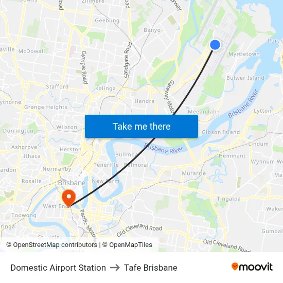 Domestic Airport Station to Tafe Brisbane map