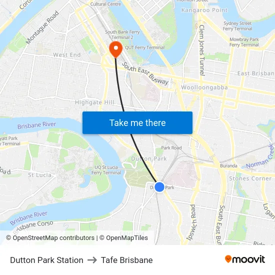 Dutton Park Station to Tafe Brisbane map