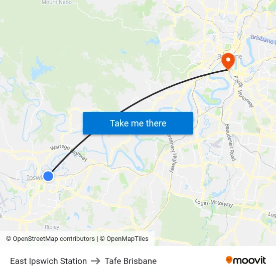 East Ipswich Station to Tafe Brisbane map
