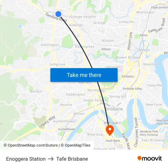 Enoggera Station to Tafe Brisbane map