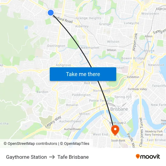 Gaythorne Station to Tafe Brisbane map