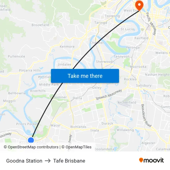 Goodna Station to Tafe Brisbane map