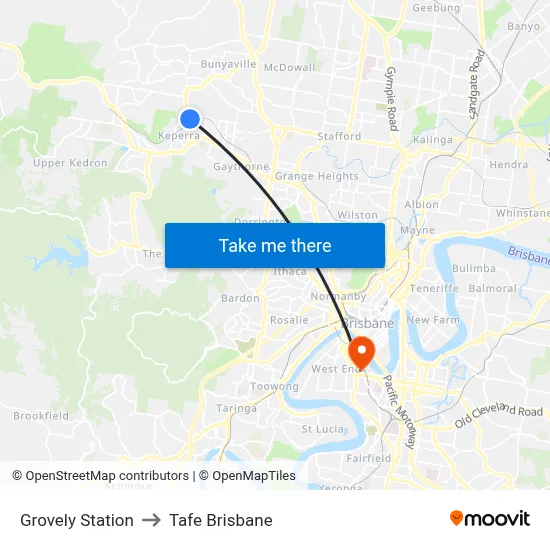 Grovely Station to Tafe Brisbane map