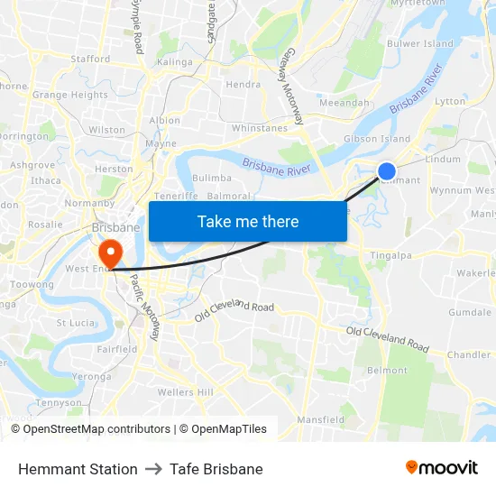 Hemmant Station to Tafe Brisbane map