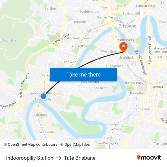 Indooroopilly Station to Tafe Brisbane map