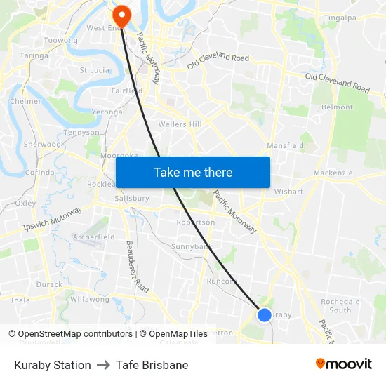 Kuraby Station to Tafe Brisbane map