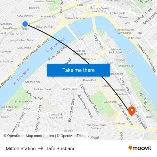 Milton Station to Tafe Brisbane map