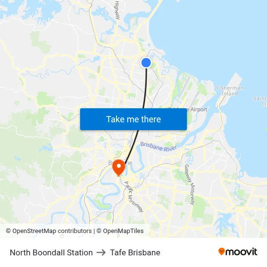 North Boondall Station to Tafe Brisbane map