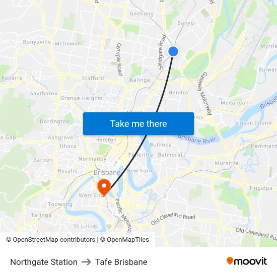 Northgate Station to Tafe Brisbane map