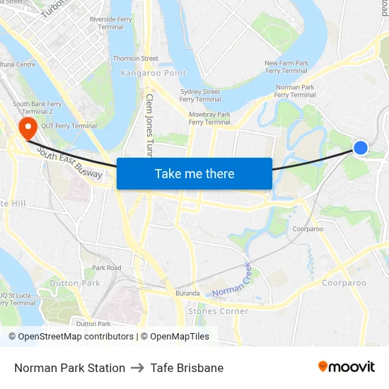 Norman Park Station to Tafe Brisbane map