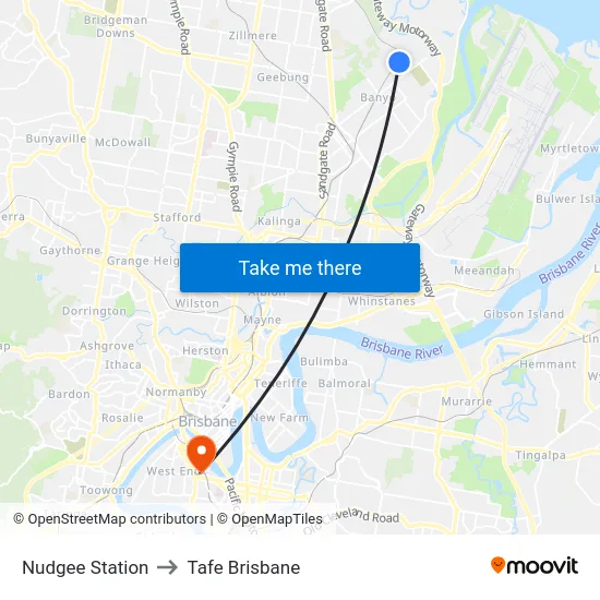 Nudgee Station to Tafe Brisbane map