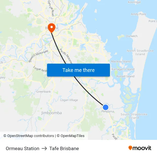 Ormeau Station to Tafe Brisbane map