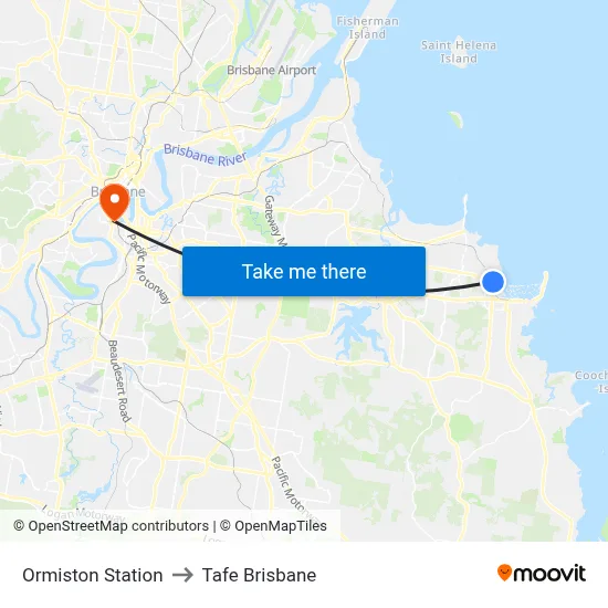 Ormiston Station to Tafe Brisbane map