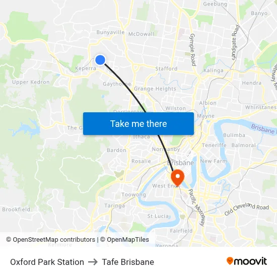 Oxford Park Station to Tafe Brisbane map