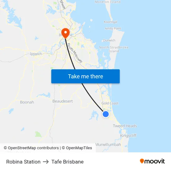 Robina Station to Tafe Brisbane map