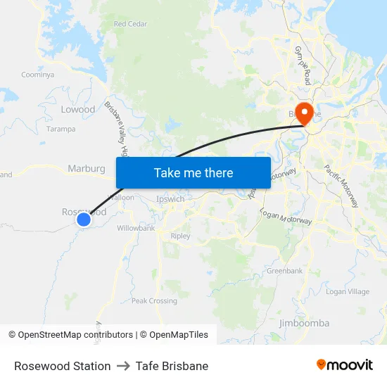 Rosewood Station to Tafe Brisbane map
