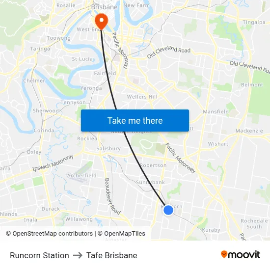 Runcorn Station to Tafe Brisbane map